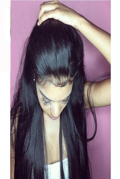 

glueless silk silky straight human hair wigs for black woman 44 silk base full lace wigs with baby hair long lace front strai5848684, Black;brown