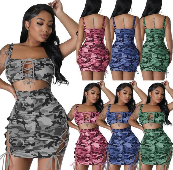 

women's casual dresses 2023 summer printed open umbilical women's dress hollow out drawstring women's short skirt, Black;gray