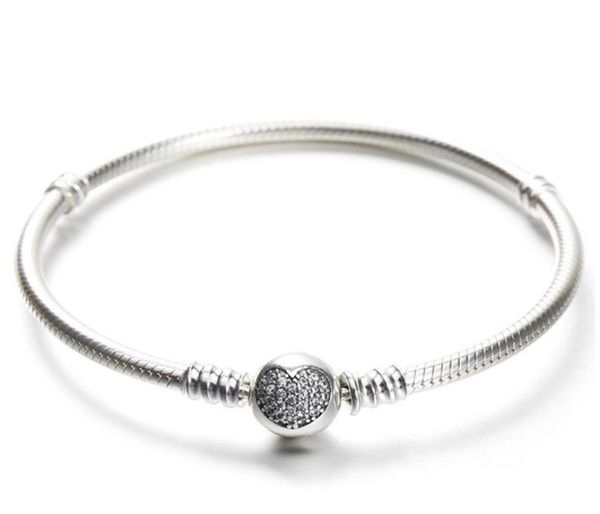 

925 sterling silver bracelet with original box fit charms beads pave cz heart bracelets fashion real silver jewlery for women c323226873, Black