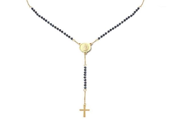

pendant necklaces catholic stainless steel rosary beads chain y shape virgin necklace for women men religious cross jewelry1027904, Silver