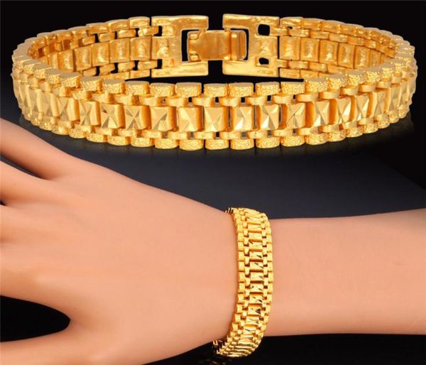 

18k gold bracelet men jewelry rock style platinum plated 19cm 12mm thick chain link bracelet whole6421499, Black