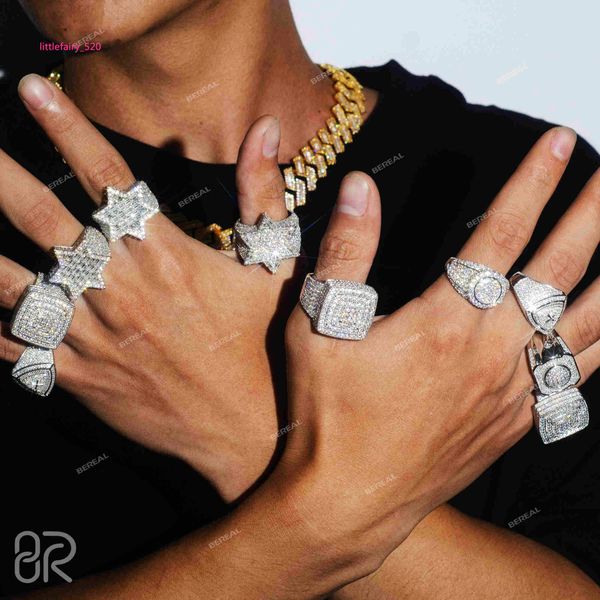 

band rings wholesale vvs moissanite diamond hip hop ring six-pointed star baguette cut 925 silver hip hop jewelry custom championship rings