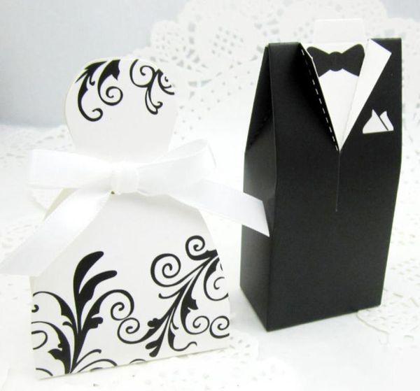 

100pcs bride and groom candy boxes dress tuxedo wedding pattern gift box christmas anniversary party favors1546149