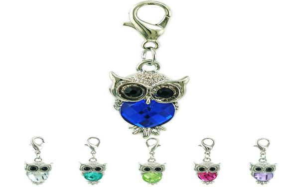

fashion animals floating charm with lobster clasp dangle plastics crystal owl pendants diy charms for jewelry making accessories5184843, Bronze;silver