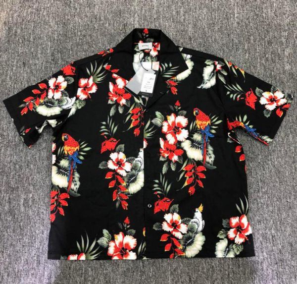 

flower red printed shirt loose men women allmatch hawaii shortsleeved3400098, White;black