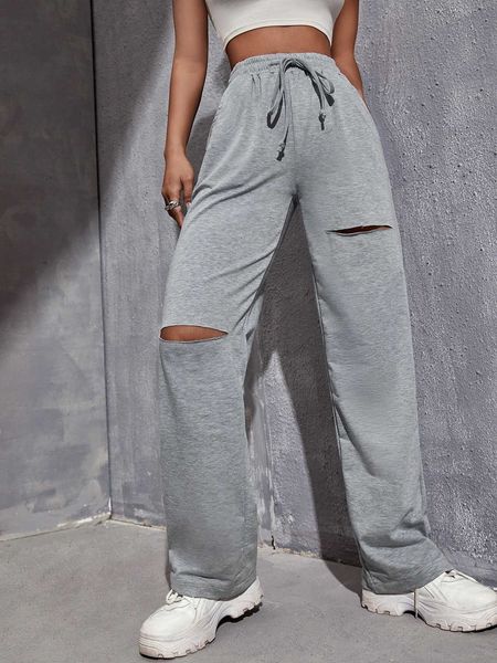

women's marled knit drawstring waist sweatpants, White