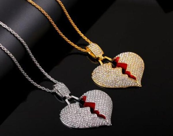 

fashion broken heart pendant necklaces women men hip hop jewelry gold silver iced out chain rhinestone statement necklace gifts6563837