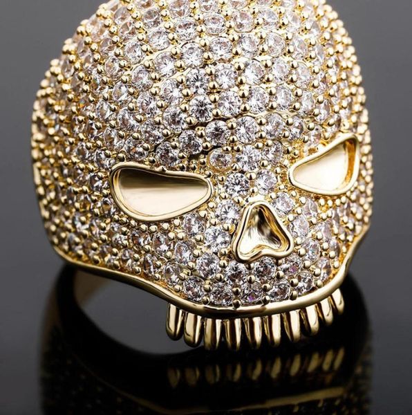 

iced out skull ring mens silver gold ring full diamond hip hop rings jewelry6827356