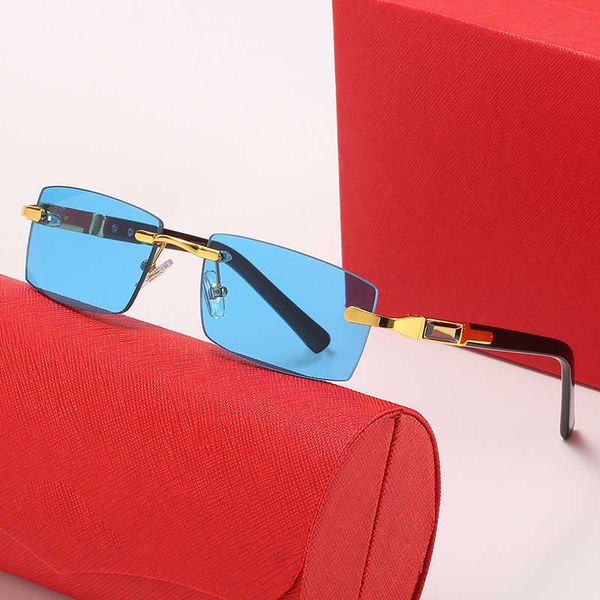

fashion leopard head designer sunglasses new frameless plate sunglasses men's trend business sunglasses with logo box, White;black