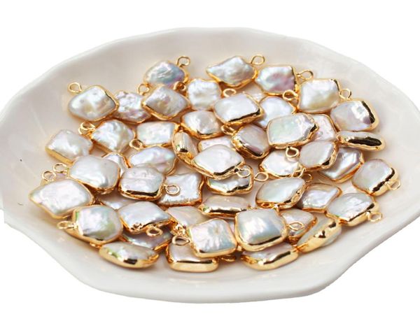 

100 real freshwater square beads giltcoated 18k gold connector pearls for jewelry making lovers6589760