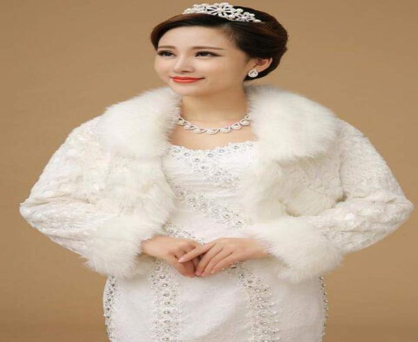

ivory faux fur stole wrap wedding shrug bolero bridal shawl long sleeves formal dresses jacket in stock4143927, White
