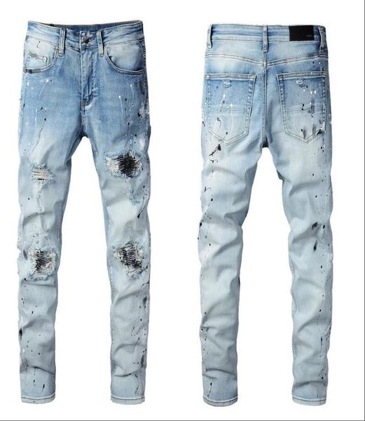 

mens designer jeans star high elastics distressed ripped slim fit motorcycle biker denim for men s fashion black pants0327872407, Blue