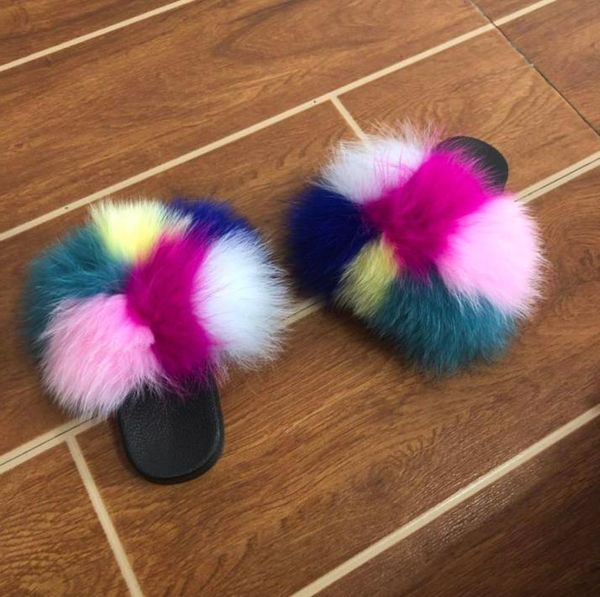 

slippers kids beach cute raccoon wear fur slides fluffy slipper toddler baby girls fur shoes summer flip flops4497719, Black;grey