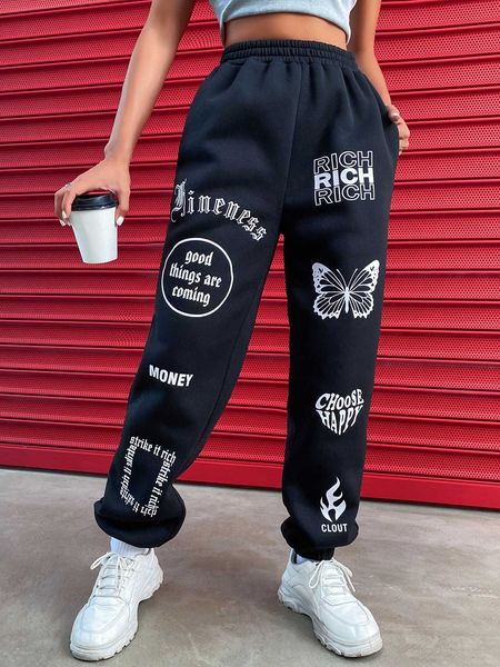 

women's letter butterfly sweatpants, White