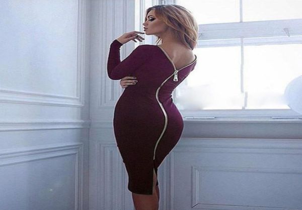 

gamiss bodycon sheath dress long sleeve party dresses women clothing back full zipper robe pencil tight dress vestidos2354144, Black;gray