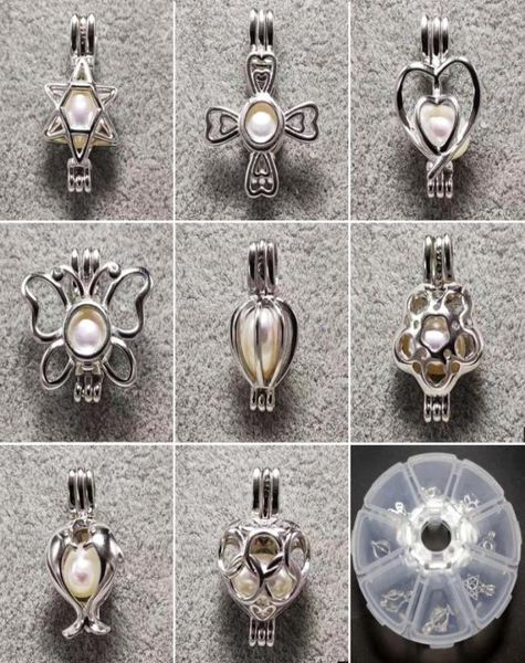 

100 925 sterling silver pearl locket cages pearl pendant diy bracelets necklace 1525mm 24 styles fashion jewelry wedding gift9454356, Slivery;crystal