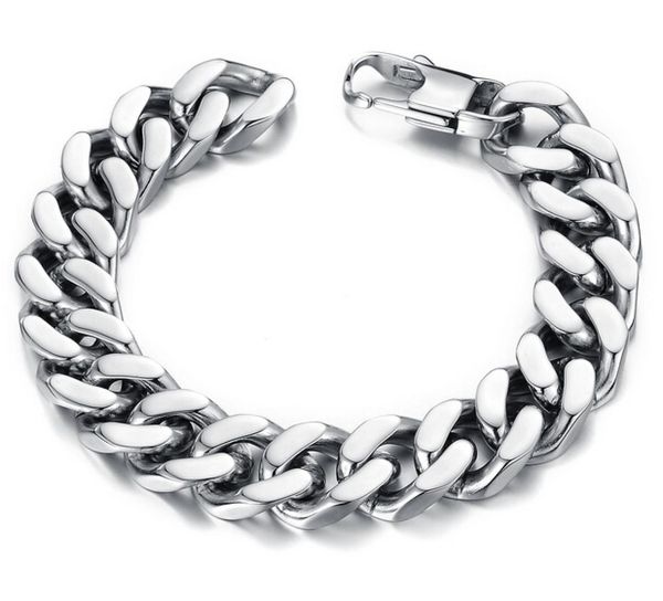 

101214mm curb cuban stainless steel bracelet mens chain clasp link bracelets silver tone jewelry gift promotion8419449, Black