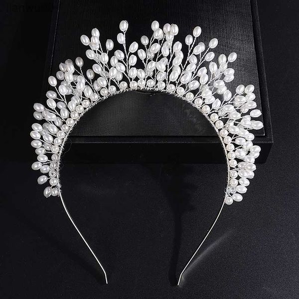 

luxury pearl bridal crown wedding hair accessories bridesmaid hair jewelry tiaras for women headpiece chic wedding headdress l230704, White;golden