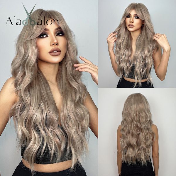 

synthetic wigs blonde wig for women blonde wave hair wigs with curtain bangs natural light brown daily high temperature wig 230715, Black