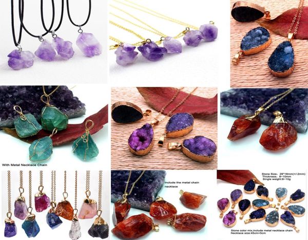 

natural gemstone pendant necklace crytal stone charm necklaces amethyst necklace irregular shape ramdomly mix6783566, Silver