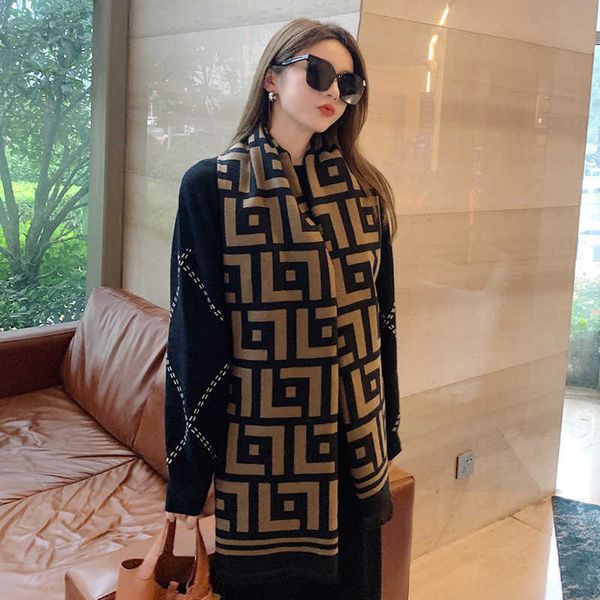 

live broadcast of 2022 new scarves for women in autumn winter ff letters double faced cashmere shawl thickened and warm scarf, Blue;gray