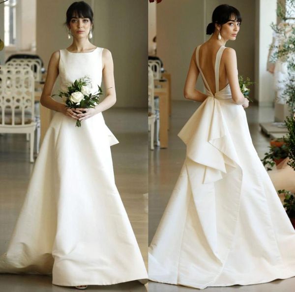 

new designs elegant wedding dress gown bridal japanese simple satin vintage aline vintage sleeveless boat neck4933600, White