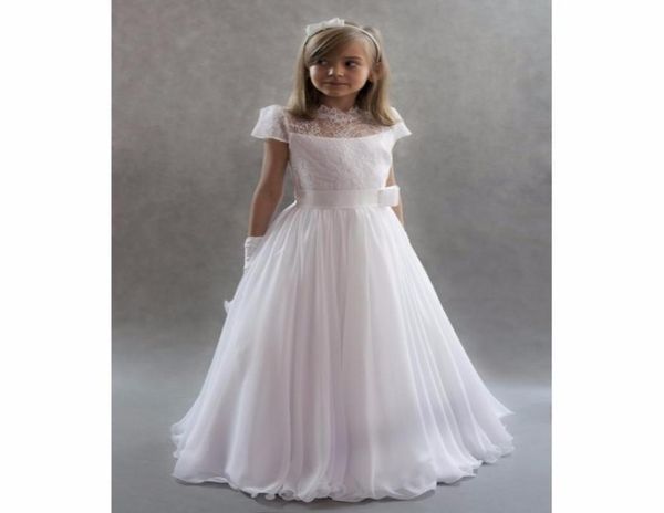 

lace flower girls039 dresses lovely jewel neck vintage short sleeves chiffon girls pageant gowns with sash princess kids weddin6145528, White;blue