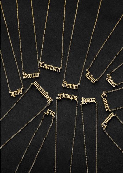 

12 constellations letter pendant necklaces birthday gifts for men women gold color stainless steel amulet pendant zodiac sign jewe9417701, Silver