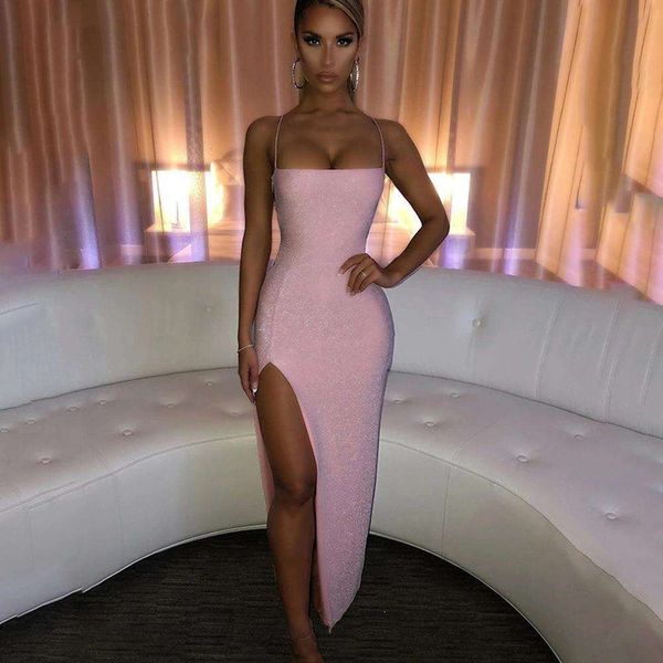 

womens nightclub strap exposed back tube gold silk split dress, Black;gray