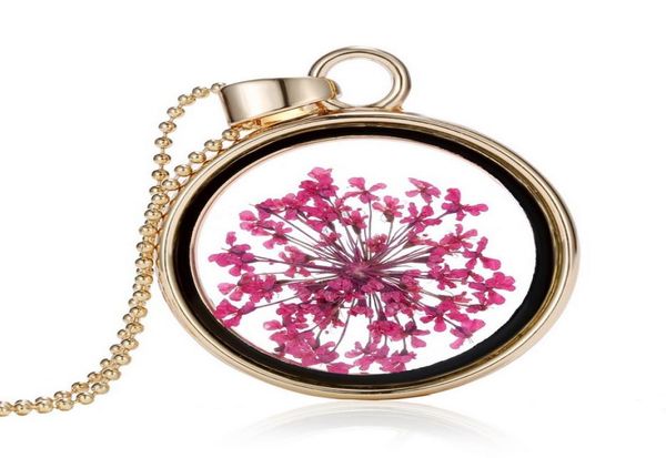 

romantic trendy necklace purple dry flowers gold long chain statement necklace collares fine jewelry for girl women accessories2590115, Silver