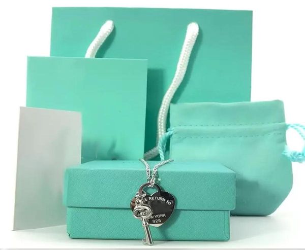 

new 925 sterling silver heart necklace womens 19mm couple love pendant blue box designer jewelry valentine day gift for girlfriend8999595