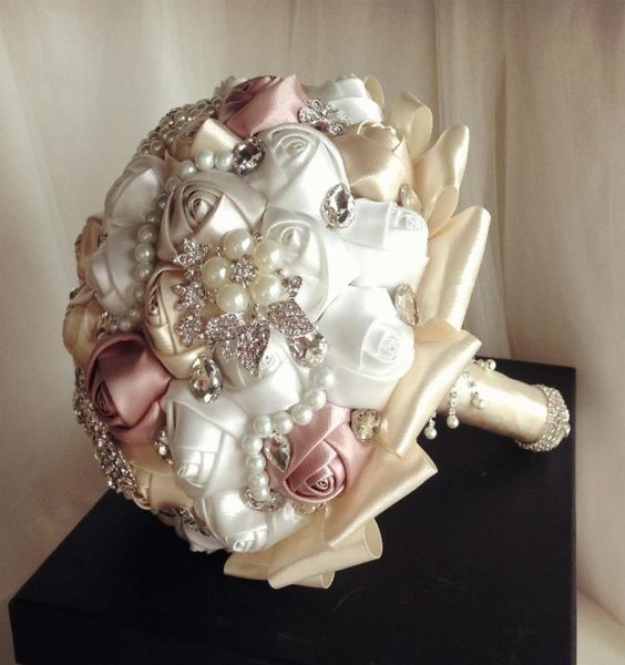 

exquisite luxury wedding flowers crystals pearls rhinestones beading sparkling bridal bouquet satin flowers garden church beach we2365172