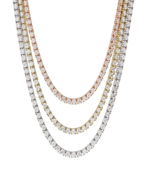 

4mm stainless steel tennis chain round cz cubic zircon classic link choker hip hop necklace 24 inch273r7092523, Silver
