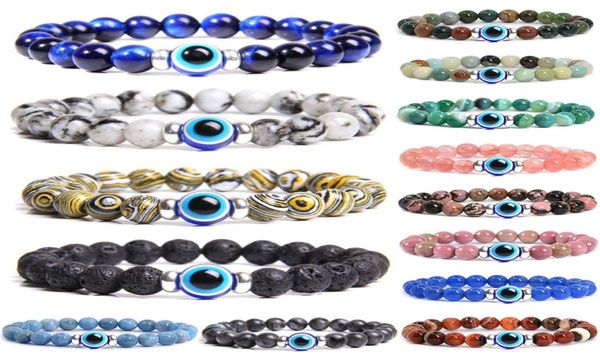 

beaded strand 8mm natural stone evil eye bracelet handmade hematite tiger elastic crystal bracelets women men reiki jewelry yoga3890455, Black