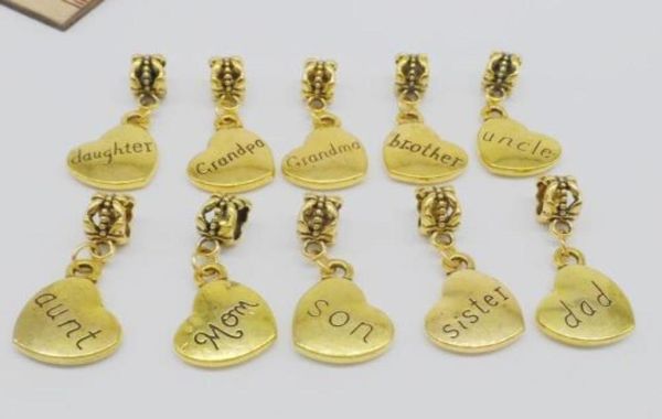 

100pcs mixed gold plated heart charms pendant fit bracelet sister dad son mom gift7961680, Bronze;silver
