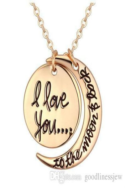 

fashion korean beautifully jewelry i love you to the moon and back silver gold necklace lobster clasp pendant necklaces2056576
