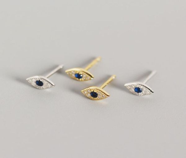 

100 real 925 sterling silver stud earring mini zircon blue eyes evil eyes small earrings women fine jewelry gifts yme5293968404, Golden;silver