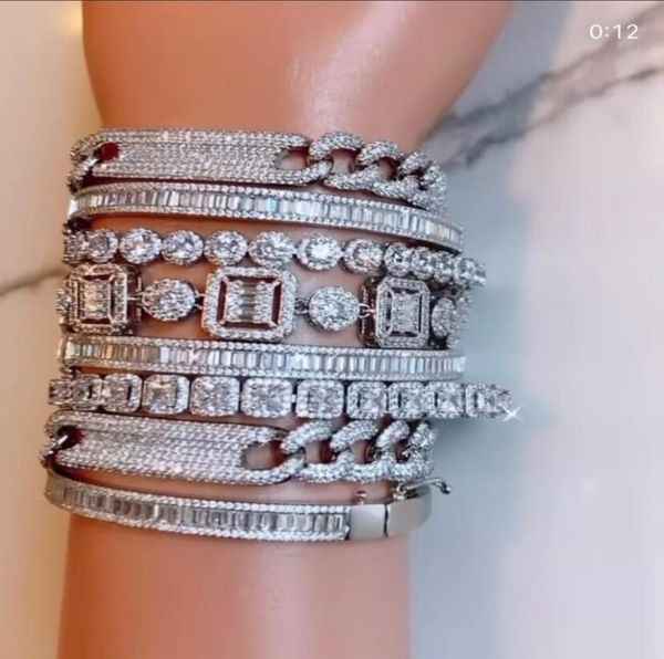 

handmade sparkling cuba bracelets luxury jewelry 18k white gold fill cz crystal zircon hip hop party promise women me5794838, Golden;silver