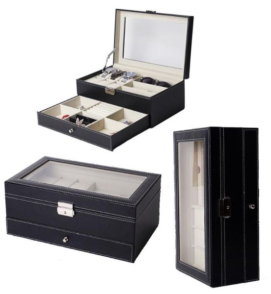 

watch boxes cases double layers glasses pu leather jewelry storage box sunglasses display slot case multifunctional container gi3013048, Black;blue