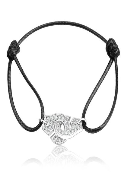 

france popular jewelry 925 sterling silver handcuffs bracelet for men women with rope zircon silver pendant bracelet menottes8955116, White