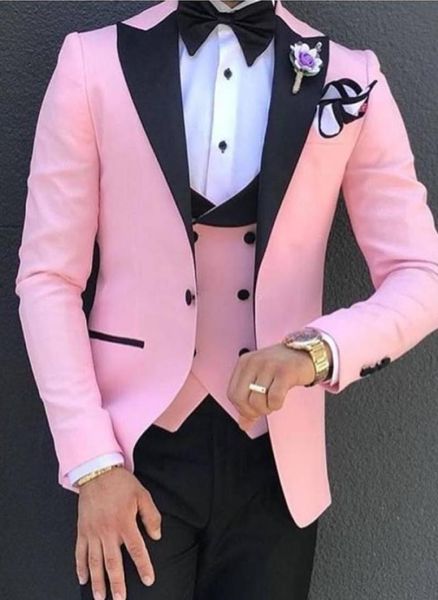

custom design pink 3 piece suit men wedding tuxedos excellent groom tuxedos men business dinner prom blazerjacketpantstievest5538441, Black;gray