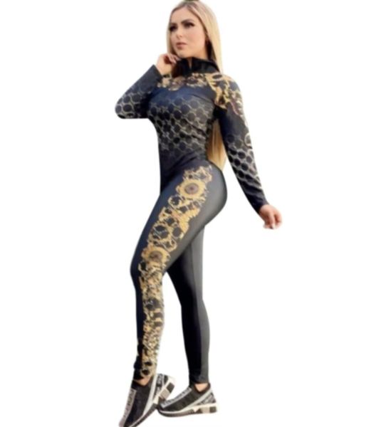 

women's fashion elegant trousers letter casual set long sleeve two piece printed slim sports running sui, White