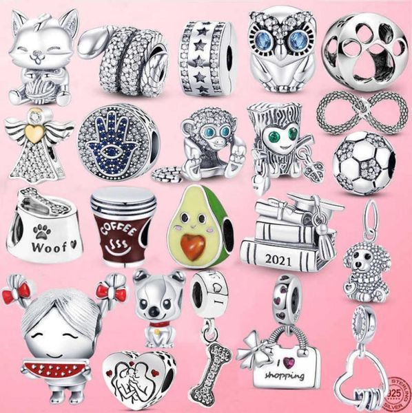 

2021 new 925 sterling silver coffee cup dog cz cactus charm beads fit original bracelet fine jewelry gift7187437
