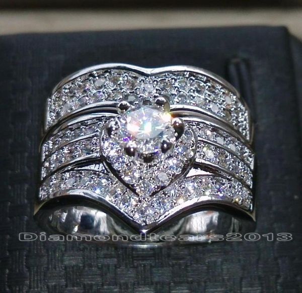 

victoria wieck luxury jewelry brand desgin 10kt white gold filled round cut sapphire cz diamond wedding bridal rings set for women9569282, Slivery;golden