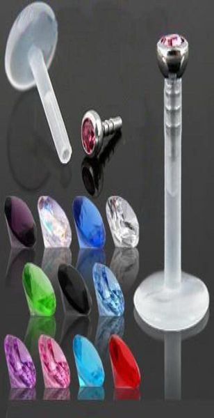 

body piercing jewelry mix 10 colors labret piercing rhinestone labret lip rings womens labret stud lip bars 100pcslot8802897, Black