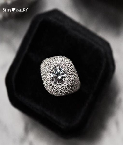 

cluster rings shipei 925 sterling silver round cut created moissanite gemstone party hyperbole personality ring for women girl fin5242365, Golden;silver