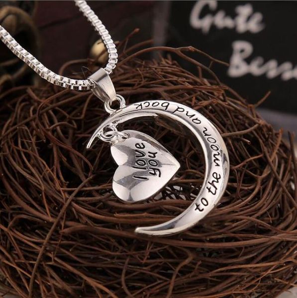 

i love you to the moon and back pendant necklace heart jewelry mother day gift whole fashion jewelry9560299, Silver