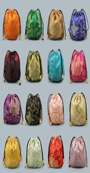 

small silk brocade jewelry pouch storage bag chinese fabric drawstring gift packaging coin pocket6661751, Pink;blue