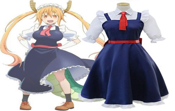 

asian size japan anime kobayashisan chi no maid dragon tohru cosplay costume blue kawaii party school uniforms full set1958993, Black;red