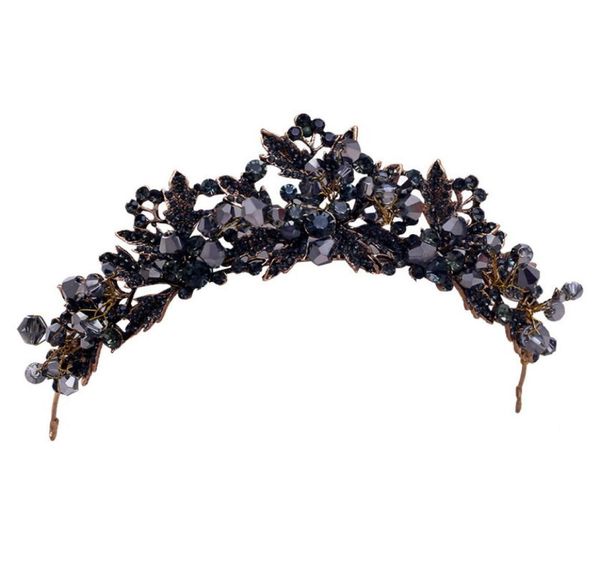 

diezi baroque black crystal beads bridal tiaras crown rhinestone diadem pageant veil tiara headbands wedding hair accessories y2003635579, White;golden